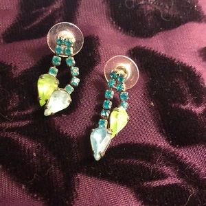Vintage green multi rhinestone drop post earrings